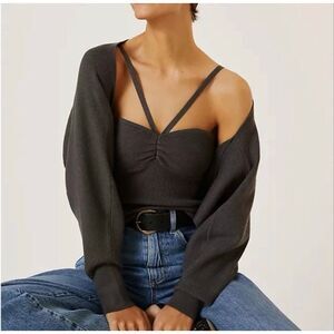 Anthropologie Favorite Daughter Layla Shrug Cardigan XS/S Charcoal Ribbed